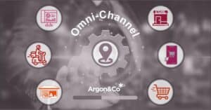 technology photo layered with icons for omnichannel supply chain logistics
